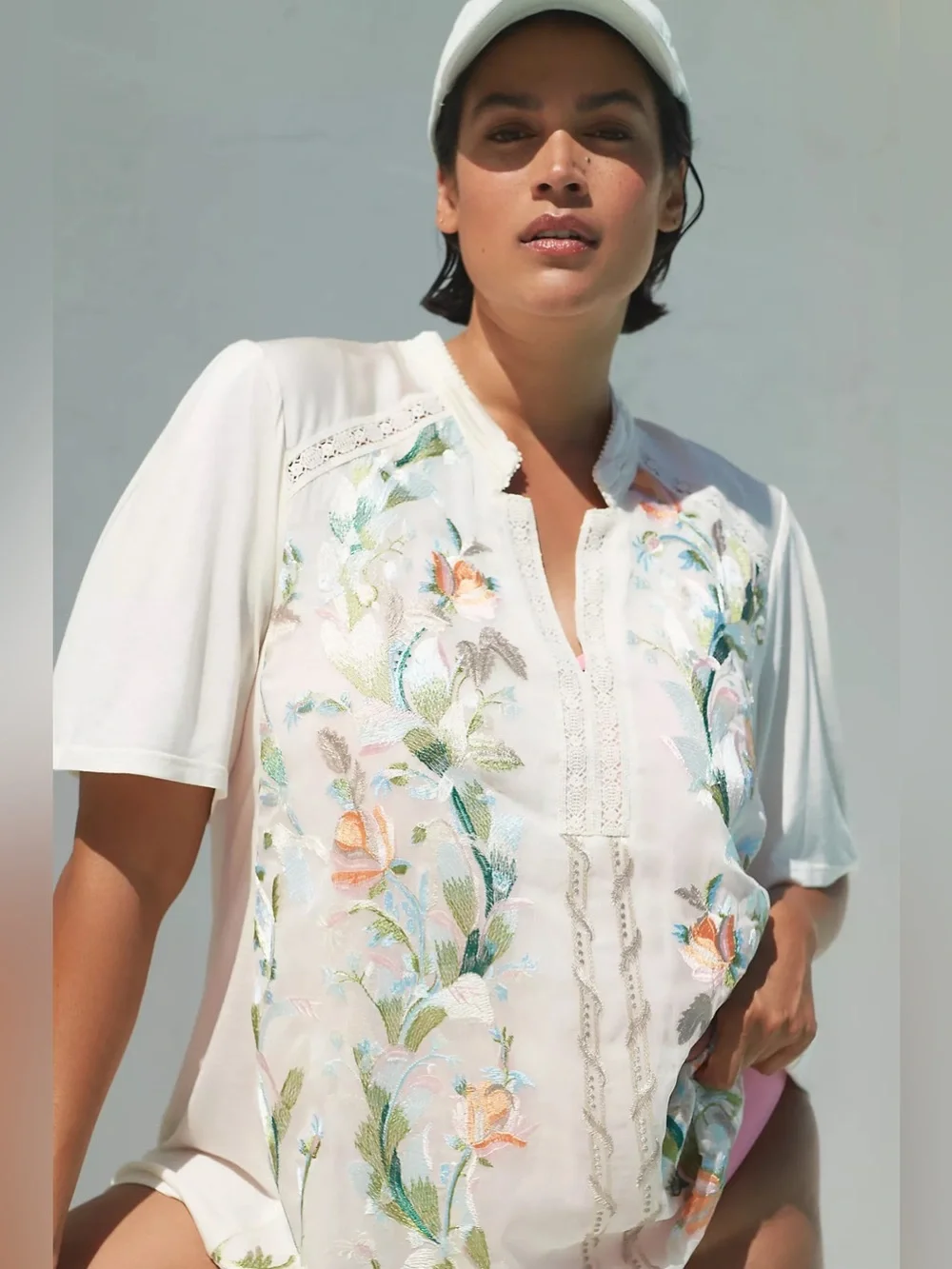 TINY Eliana Cream Embroidered Floral Short-Sleeve Blouse - Picture 8 of 13